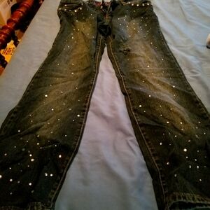 Women's Distressed Jeans with Sequin Detail